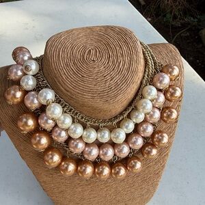Vintage art deco style 3 tone faux pearl Three-Strand Pearl Statement Necklace.
